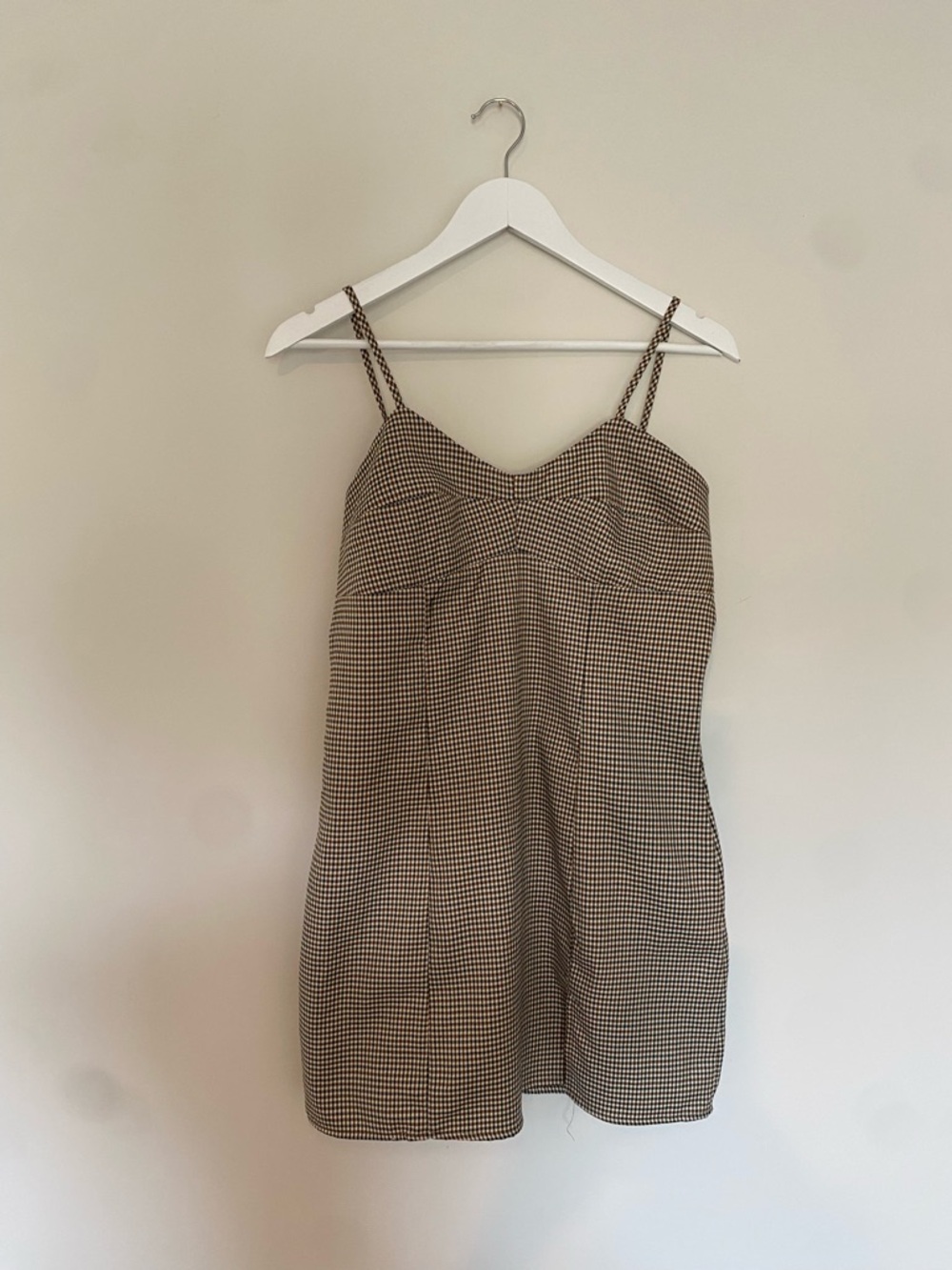 Gingham/Plaid Dress in Brown and Cream